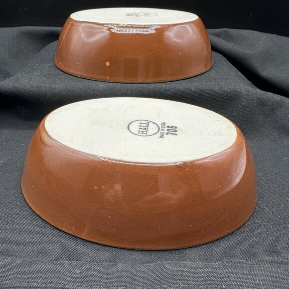 Set Of 2 Hall Small Oval Individual Bakers Brown White Oven Safe Vintage USA - Picture 7 of 12